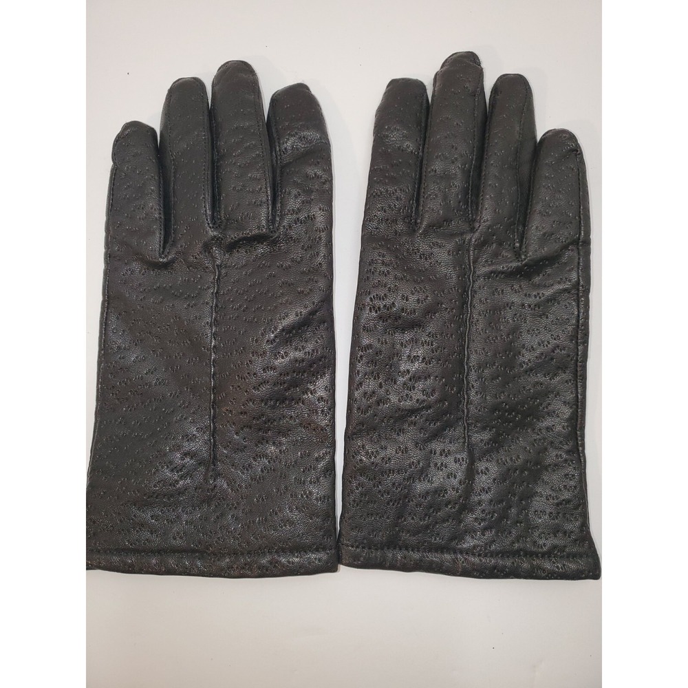 LADIES BLACK LEATHER WINTER GLOVES ACRYLIC KNIT LINING SIZE MEDIUMโ CLEAN